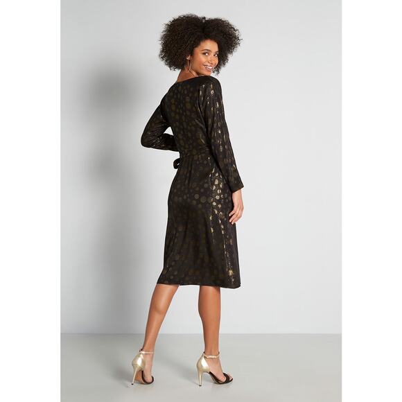 NEW Modcloth Golden Record Party Wrap Dress Black - Picture 3 of 14